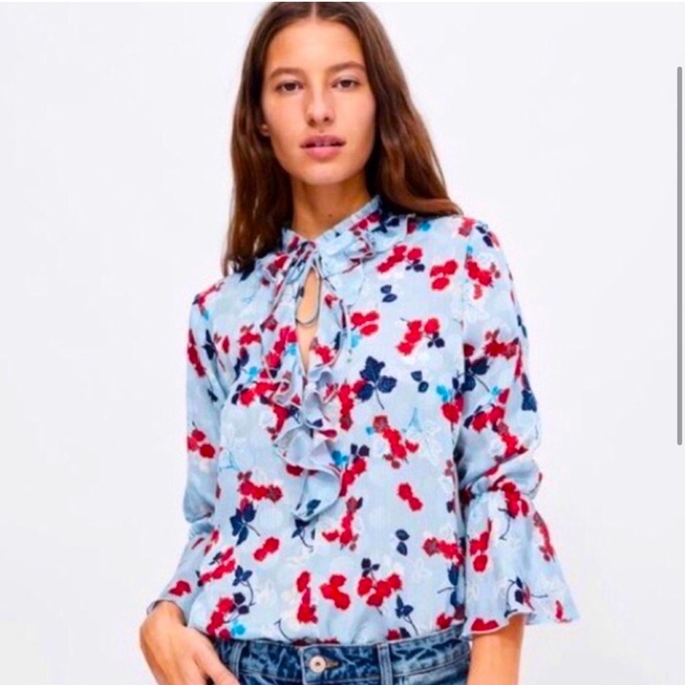 Zara Denim | Cherry Blossom Floral Blouse